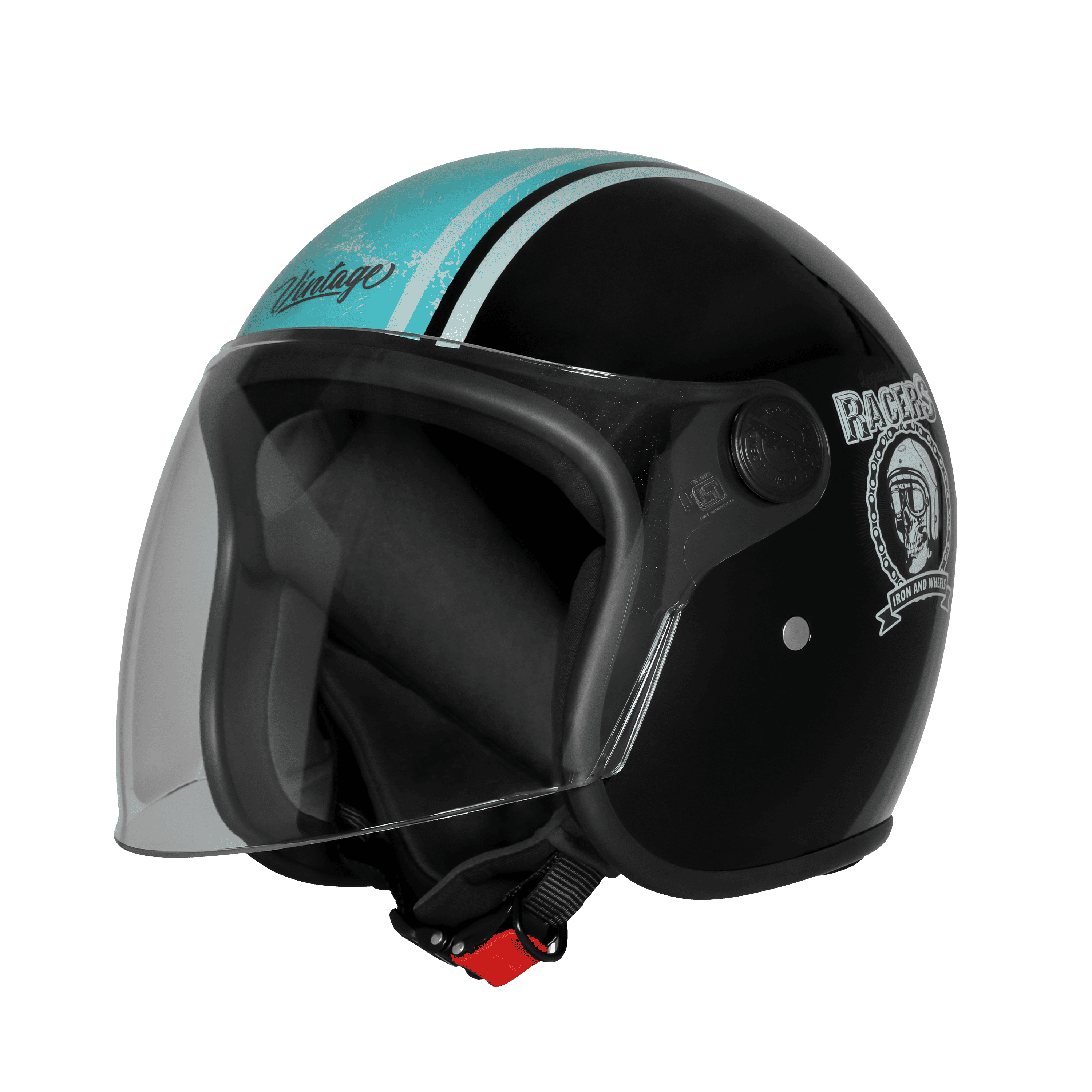 SBH-56 VINTAGE RACERS GLOSSY BLACK WITH LIGHT BLUE